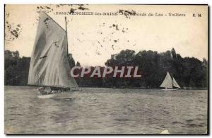 Postcard Old Boat Sailboat Enghien les Bains shores of Lake Sailing