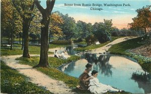 Chicago Illinois Rustic Bridge Washington Park Rigot C-1910 Postcard 8072