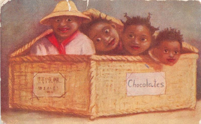 E29/ Black Americana Postcard c1910 Children Box of Chocolates 1