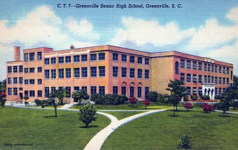 SC, Greenville Senior High School, Greenville, South Carolina Linen Postcard, CT