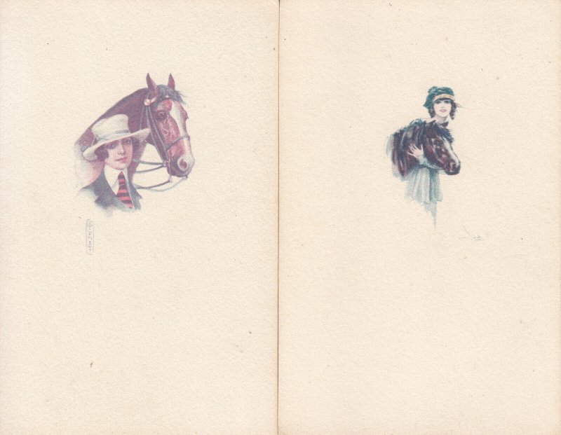Italian artist Sergio Bompard and Enrico Colombo art deco drawn women with horse