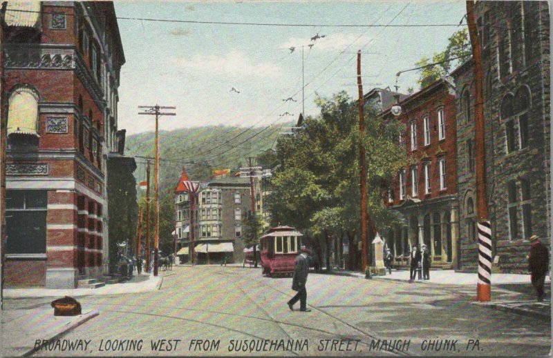 Postcard Broadway Looking West from Susquehanna Street Maugh Chunk PA