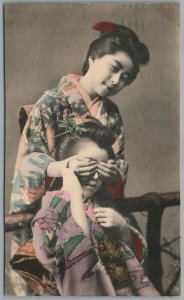 NEW YORK ORIENTAL STORE ADVERTISING JAPANESE GIRLS ANTIQUE POSTCARD