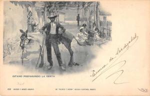 Madrid Spain Street Scene Vendor Donkey Antique Postcard J46515