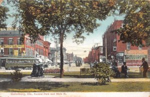 CENTRAL PARK & MAIN STREET GALESBURG ILLINOIS BARBER SHOP SIGN PCK POSTCARD 1909