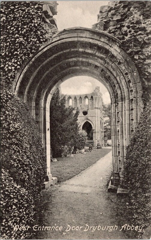 West Entrance Door Dryburgh Abbey Antique Postcard DB UNP Unused Arch  