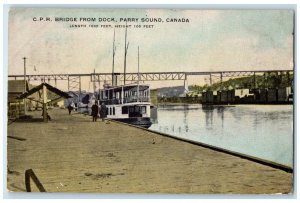 c1910 Double Deck Steamboat C.P.R. Bridge from Dock Parry Sound Canada Postcard