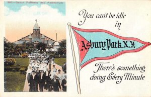 Asbury Park New York Ocean Pathway and Auditorium Vintage Postcard JJ658951