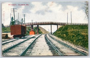Columbus Wisconsin~RR Tracks Below The Viaduct~Vintage Postcard