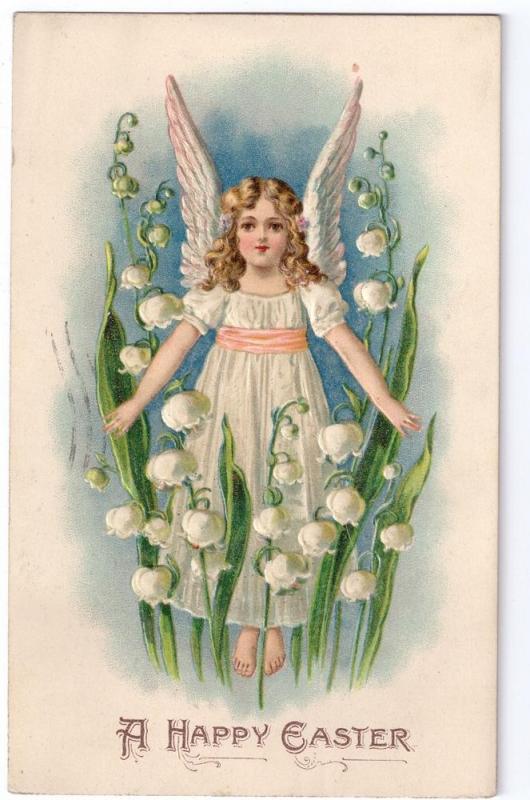 Easter Angel Lily of Valley Embossed 1909 Phila Flag Cancel 