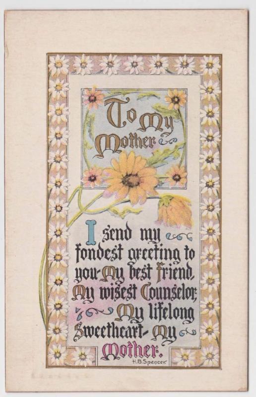 Charles City IA Elkhart IN Mother Arts & Crafts Daisies H B Spencer Postcard C02