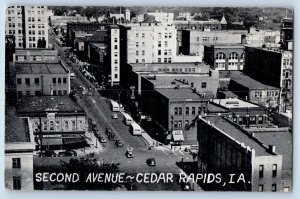 Cedar Rapids Iowa Postcard Second Avenue Aerial View Building Street Scene 1940