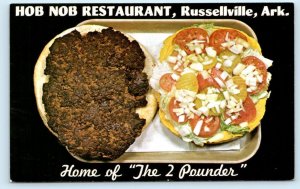 RUSSELLVILLE, Arkansas AR ~ Giant Hamburger HOB NOB RESTAURANT 1960-70s Postcard