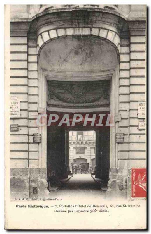 Paris Old Postcard Portal & # 39hotel Beauvais Rue St Antoine