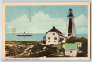 1953 Yarmouth Light Nova Scotia Canada Postcard Boston Boat Passing Lighthouse