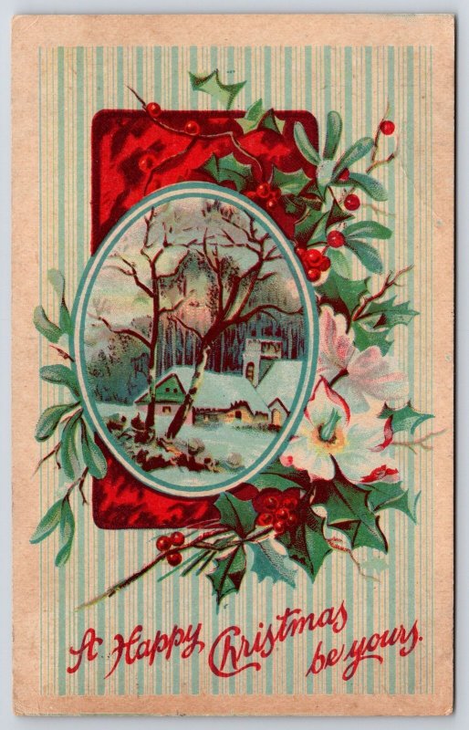 1909 A Happy Merry Christmas Be Yours Landscape Greetings And Wishes Postcard