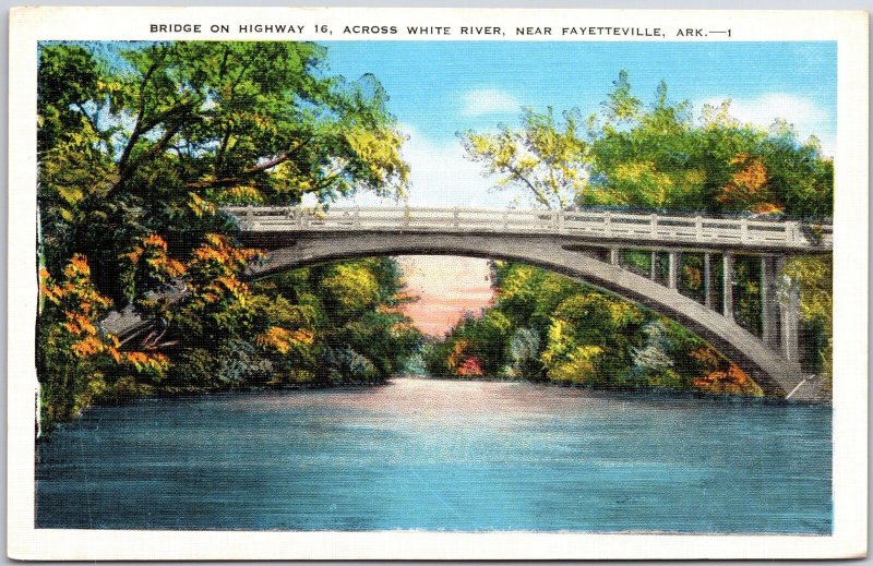 Fayetteville Arkansas, Bridge on Highway, Across White River, Vintage Postcard