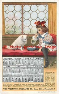 Advertising Postcard, Prudential Insurance, 1910 Calendar, Girl Blow Bubbles