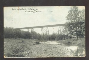 LIBERTY INDIANA CR&D RAILROAD BRIDGE 1910 VINTAGE POSTCARD TO LAFAYETTE