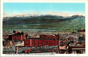 Aerial View Butte Montana MT Postcard Highland Mountains in Summer Keefe Bros