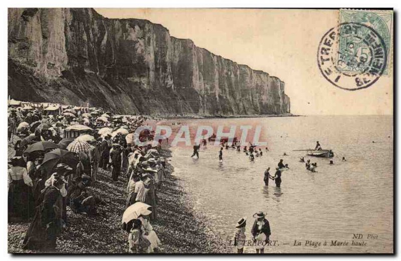 Treport - The Beach at high tide - Old Postcard