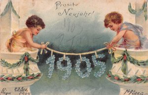 PROSIT NEUJAHR!-CHEERS NEW YEAR!~1905 GERMAN POSTCARD