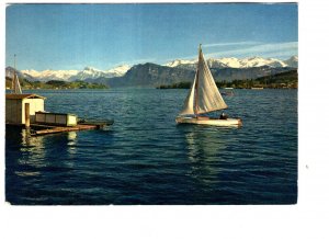 Sail Boat, Lake Lucerne, Mountains, Switzerland, Used 1958