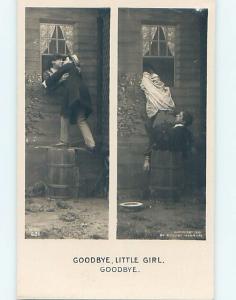 Pre-1907 rppc bamforth GOODBYE LITTLE GIRL - WOMAN FALLS OUT WINDOW HM0447