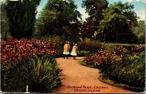 Girls in Jackson Park Wooded Island Illinois Postcard 1910