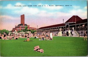 Pavilion, Lake Short Park and C.E.I. Plant, Ashtabula OH Vintage Postcard O32