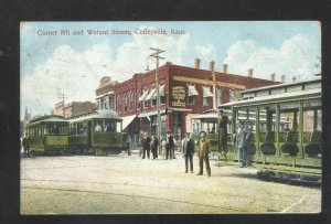 COFFEYVILLE KANSAS DOWNTOWN TROLLEY CARS RAILROAD VINTGE POSTCARD