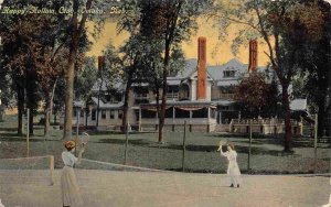 Playing Tennis Court Happy Hollow Club Omaha Nebraska 1910c postcard