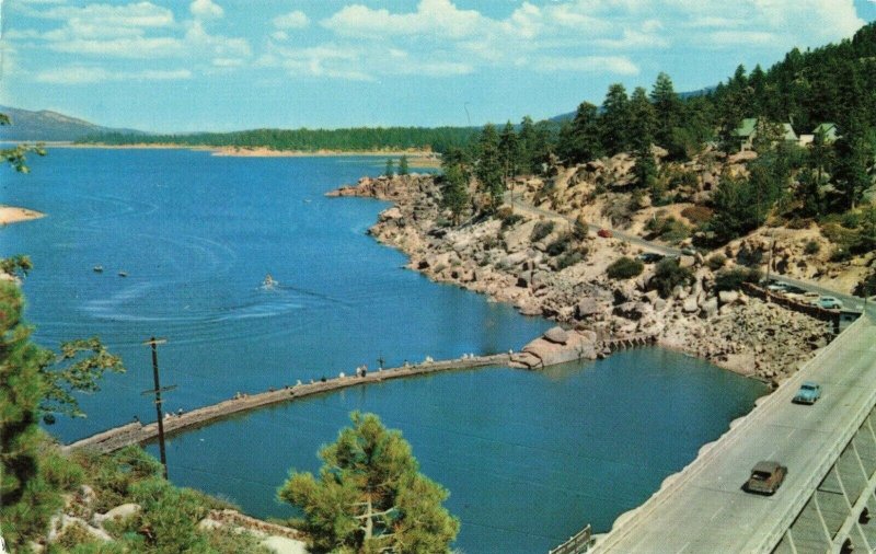 Postcard Old and New Dams at Big Bear Lake California