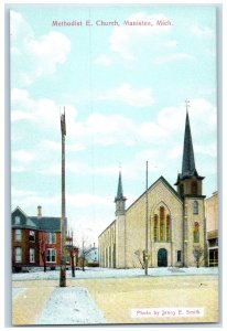 c1920's Methodist Episcopal Church Building Winter Manistee Michigan MI Postcard