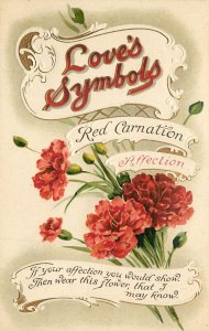 BB London Postcard E 278 Embossed Love's Symbols Red Carnations Affection