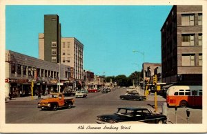 Vtg Clinton Iowa IA 5th Avenue Street View Old Cars Walgreens 1960s Postcard