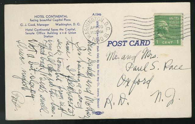 Hotel Continental Washington DC Vintage Linen 1940 Postcard