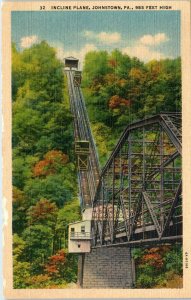 1950s Incline Plane Johnstown PA 985 Feet High Linen Postcard A1