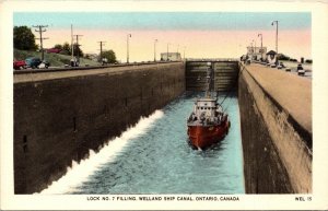 VINTAGE POSTCARD LOCK NO. 7 WELLAND SHIP CANAL ONTARIO CANADA WHITE BORDER