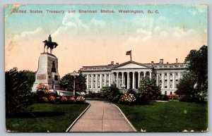 US Treasury & Sherman  Statue  Washington DC  Postcard  1914