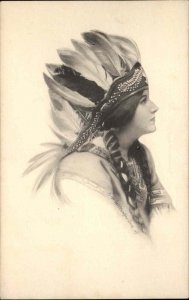 Beautiful American Indian Woman Native Americana Vintage Postcard