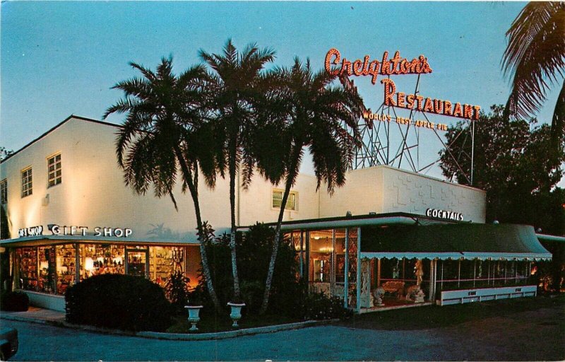 Postcard Florida Fort Lauderdale Creighton's Restaurant night 23-13414