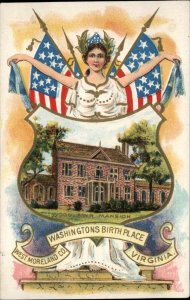 Washington's Birthday George Washington Lady Liberty Woodlawn c1910 PC