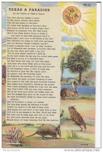 Poem - Texas A Paradise, By The Author Of Hell In Texas, TEXAS, 1930-1940s