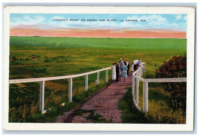 c1940's Lookout Point on Grand Dad Bluff La Crosse Wisconsin WI Postcard 