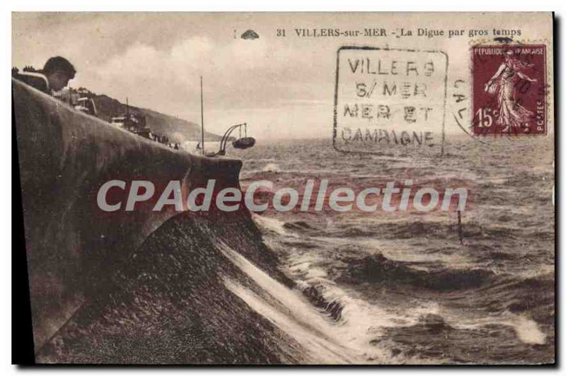 Old Postcard Villers sur Mer La Digue in heavy weather