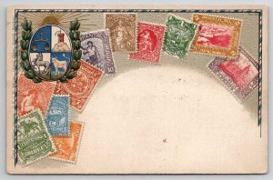 Uruguay Array of Stamps Crest Postcard F28