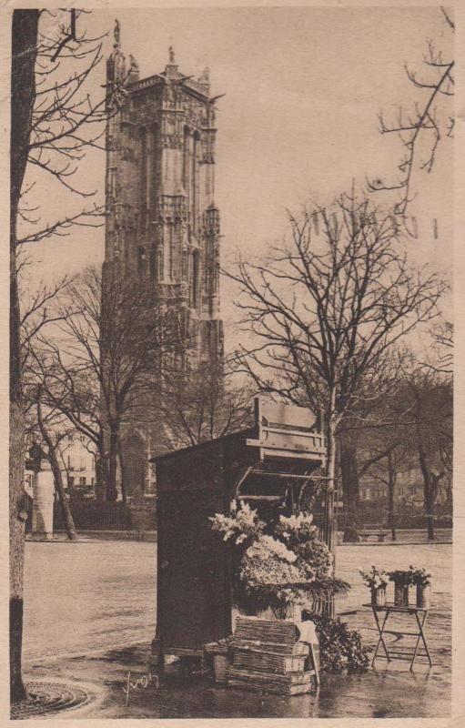 French Floods Rainy Weather Flooded Deserted Flower Stand Vendor Old Postcard