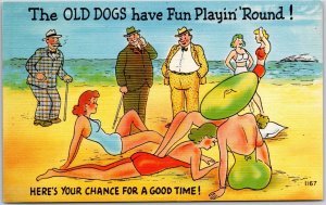Old Men And The Sexy Ladies at the Beach Comic Beach Bathing Card Postcard