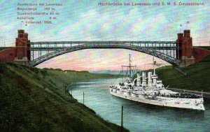 SMS Deutschland Under Levensau Bridge German Imperial Navy c1910s Postcard